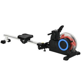 Foldable Rower Machine, Water Rowing Machine with Wheels, LCD Monitor and Tablet Holder for Cardio Training, White (Color: White)
