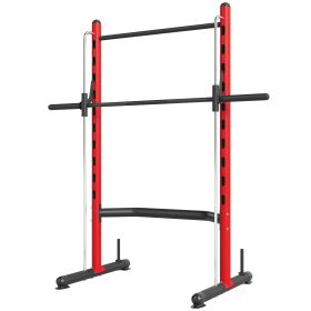 Squat Rack with Pull Up Bar and Barbell Bar Adjustable Bench Press Multi-Function Weight Lifting Half Rack, Red (Color: Red)